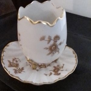 VTG. BRILLIANT "LIMOGE FRANCE" PORCELAIN GOLD FLORAL TRINKET CHINA HOME DECOR